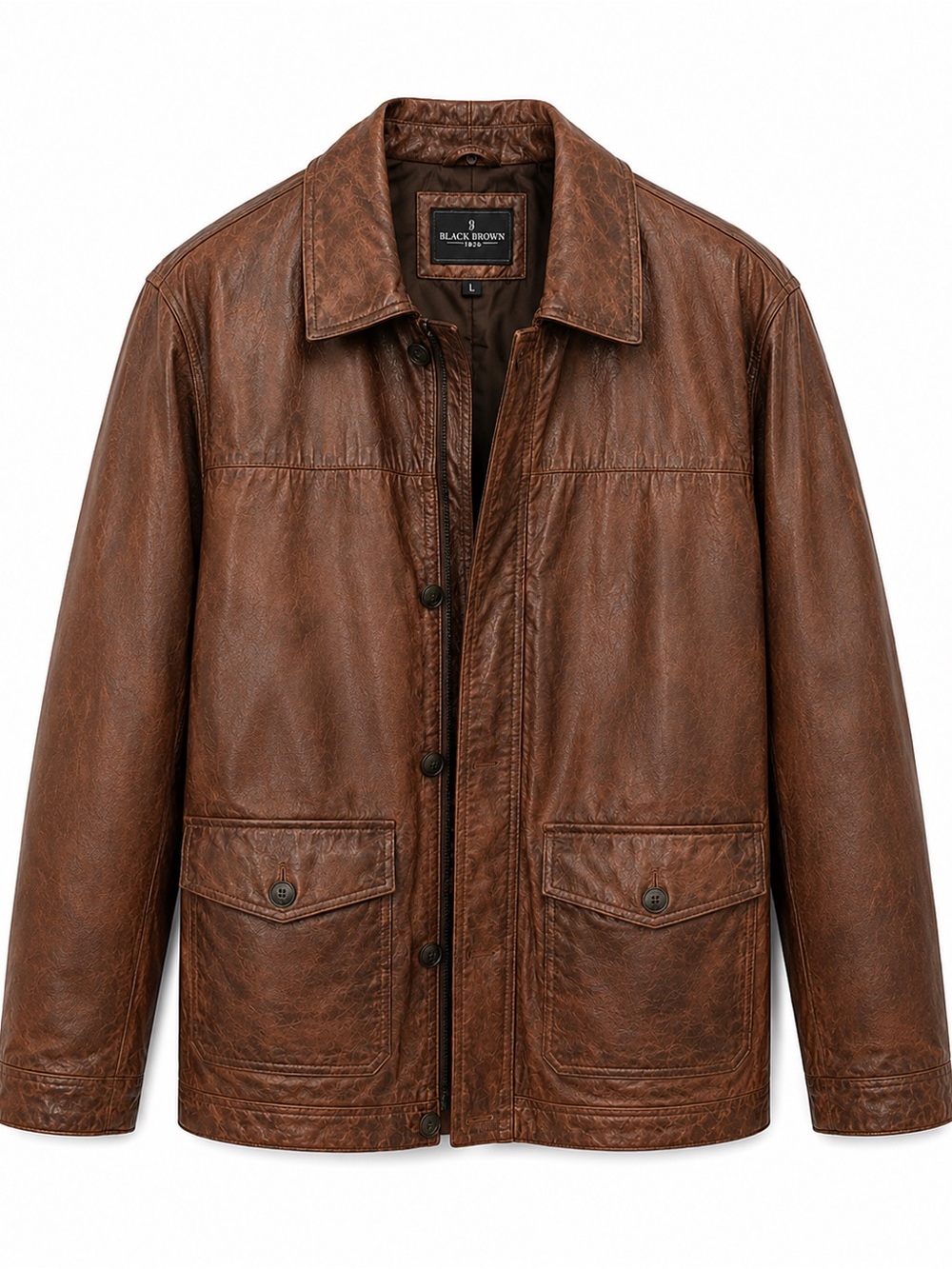 Black Brown 1826 Vintage Brown Leather Field Jacket Large Utility Coat| L/XL